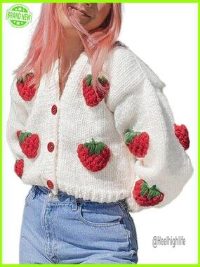 Oversized Cable Knit Crop Cardigan V-Neck Button Down Sweater